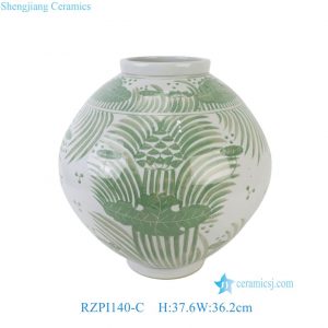 RZPI140-C Green and White Handpainted Sunflower Pattern Ceramic Vase Pot