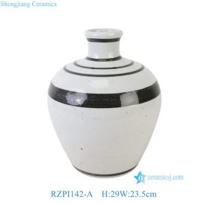 RZPI142-A 11inch White Striped Ceramic Decorative Vase Centerpiece Home Decor