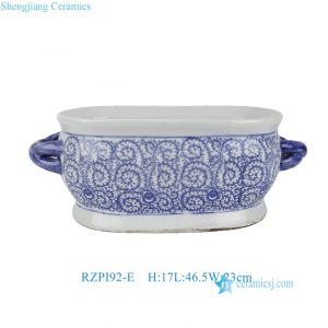 RZPI92-E Blue and White Scroll Leaf Pattern Porcelain Phoenix Motif Foot Bath Ceramic Flower Planter 18"