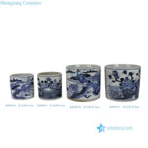 RZPJ07 / RZPJ06 Chinoiserie Blue & White Floral Landscape Ceramic Pen Holder Flower Vase Pot