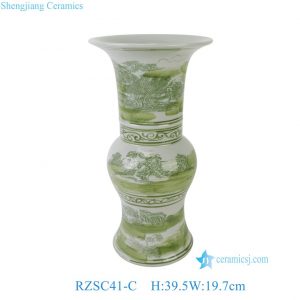 RZSC41-C Jingdezhen Green and White Chinese Porcelain Gu Vase with Landscape Painting