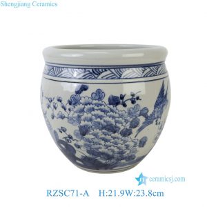 RZSC71-A Antique Style Blue and White Porcelain Fish Tank Peony Pattern Garden and Home Decorative Planter