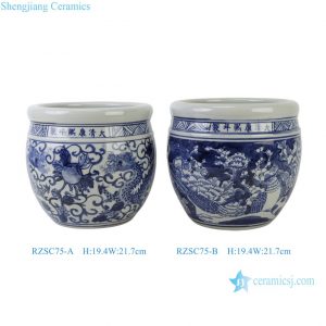 RZSC75-A-B blue and white Dragon Flower Pattern Ceramic Fishbowl Flower Pot Planter