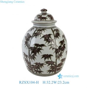 RZKR95-A Jingdezhen Hand Painted Antique-Style Brown Iron Glaze Bamboo Pattern Ceramic Lidded Jar