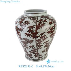 RZSX151-C  Iron Rustic Brown Red Glazed Bamboo Pattern Ceramic Vase