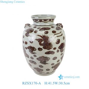 RZSX170-A  Brown and White Rustic Phoenix Hand-Painted Ceramic Flower Pot Vase