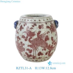 RZTL31-A Wholesale Phoenix Pattern Crackle Glaze Jar Decorative Crackle Glaze Artisanal Porcelain Pots