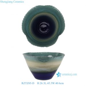RZTZ05-D Reactive Glaze Ceramic Planter with Scalloped Rim Blue Flower Pot, Wholesale Modern Rustic Home Decor Bowl