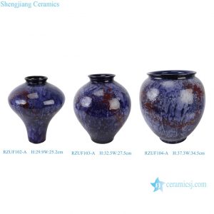 RZUF102-A-RZUF103-A-RZUF104-A Blue and Red Reactive Glaze Ceramic Art Pottery Flower Vase