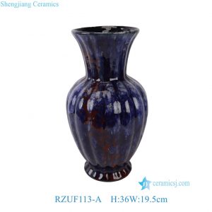 RZUF113-A Vintage Reactive Cobalt Blue Red Art Pottery Ceramic Table Vase