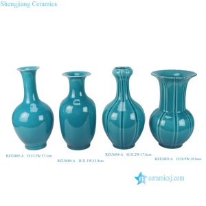 RZUM03-A-04-A-05-A-06-A Peacock Feather Green Melon-ribbed Melon-Form Ceramic Tabletop Flower Vase