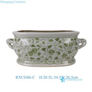 RXCG06-C Hand-Painted Green Vine Pattern Porcelain Oblong Oval Footbath Style Planter for Home Decor Garden