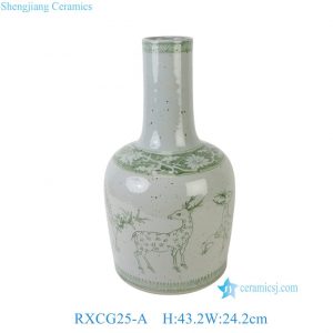 RXCG25-A Jingdezhen Antique Glaze Green Deer Pattern Porcelain Vase Traditional Ceramic Floral Urn Vase