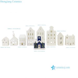 RXFB16 Wholesale White Ceramic Christmas Village Houses Nordic Style Tea Light Holder