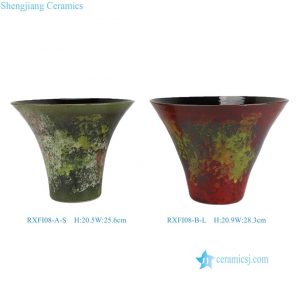RXFI08-B-L-RXFI08-A-S  Jingdezhen Reactive glaze red and green Irregular Ceramic Flower Vase