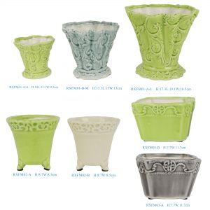 RXFM01-02-03 Wholesale Antique-Inspired Embossed Floral Ceramic Planter Succulent Pots