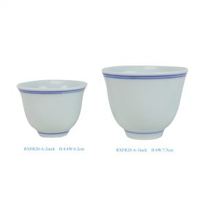 RXFR20-A-2inch-3inch Jingdezhen Light Blue Porcelain Tea Cups with Double Blue Rim, 2" & 3" Sizes