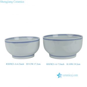 RXFR21-A-6.5inch-7.5inch Jingdezhen Classic Light Stoneware Soup Bowls with Double Blue Border