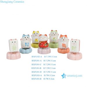 RXFU Series Internet Viral Ceramic Rotatable Cute Maneki-neko Lucky Cat Desktop Ornament Mini Home Decor Gift Mahjong Desk Decor