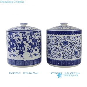 RYSN20-B/C Wholesale Blue and White Porcelain Lidded Jar Chinoiserie Tea Caddy Ceramic Storage Container with Lid