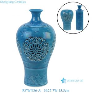 RYWN36-A Wholesale Peacock Blue Reticulated Ceramic Vase Openwork Floral Porcelain Flower Vase Table Centerpiece