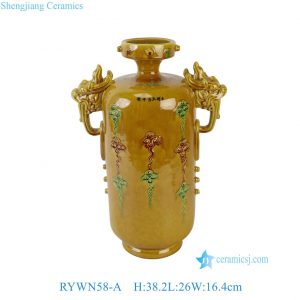 RYWN58-A Wholesale Antique Chinese Ming Style Dragon Vase Yellow Sancai Glaze Tall Porcelain Flower Vase
