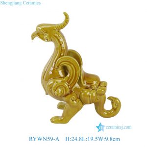 RYWN59-A Chinese Antique Style Phoenix Ceramic Statues Yellow Glazed Mythical Bird Statue Pottery Figurine