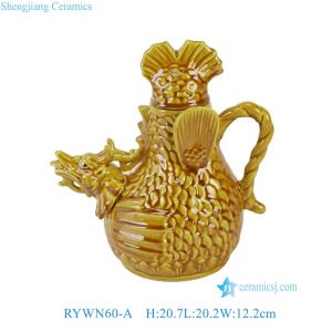 RYWN60-A Chinese Vintage Sancai Glaze Ceramic Wine Pot Traditional Dragon Head Carp Pitcher Table Centerpiece Decor