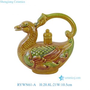 RYWN61-A Traditional Chinese Duck-Shaped Porcelain Decorative Figurine with Dragon Handle