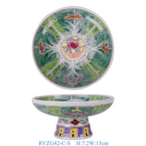 RYZG42-C-S Wholesale Hand Painted Chinese Famille Rose Bok Choy Cabbage Pattern Footed Ceramic Compote Bowl