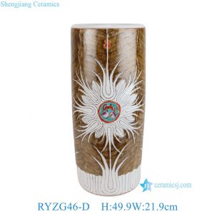RYZG46-D  Wholesale New Hand Painted Brown & White Cabbage Pattern Ceramic Umbrella Stand / Floor Vase