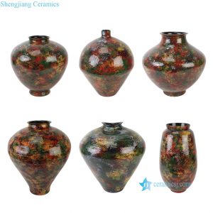 RZCE100-A-B-C-D-E-F Hand Painted, Reactive Glaze Red Green Enameled Vase