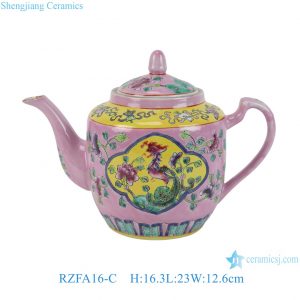RZFA16-C Wholesale Hand Painted Peranakan / Nyonya Famille Rose Phoenix & Peony Pink Ground Ceramic Teapot