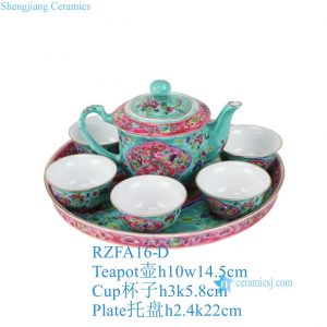 RZFA16-D Wholesale Hand Painted Nyonya / Peranakan Turquoise Ground Famille Rose Phoenix & Peony Tea Set