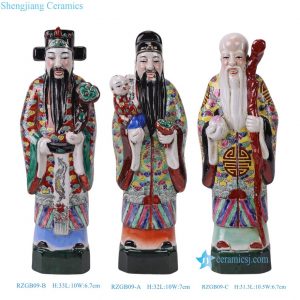 RZGB09-ABC Chinese Fu Lu Shou Sanxing (Three Stars) Porcelain Figurine Set