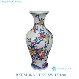 RZHM10-A Chinoiserie Antique-Style Doucai Porcelain Vase with Underglaze Red Peach Motif