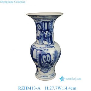 RZHM13-A Chinoiserie Antique-Style Blue and White Chinese Narrative Scene Gu (Beaker) Vase