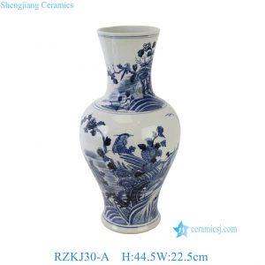 RZKJ30-A Chinoiserie Blue and White Floral Bird Pattern Porcelain Vase for Living Room Home Decor Hotel