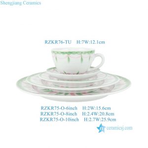 RZKR75-O-6inch-8inch-10inch-RZKF76-CD Hand Painted Pink & Green Hand-Painted Floral Ceramic Dinnerware Set, 5-Piece Place Setting