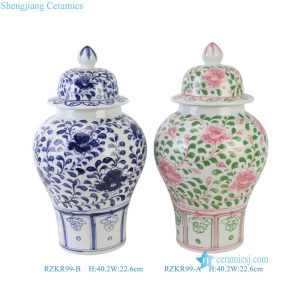 RZKR99-A-B Chinoiserie Pink and Green Floral Porcelain Ginger Jar Wholesale Home Wedding Decorative Lidded Jars