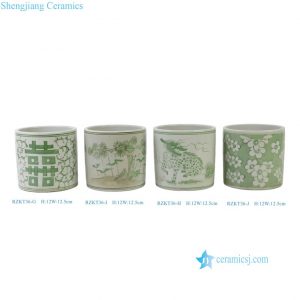 RZKT36 Green Ceramic Planters Wholesale Mini Porcelain Pen Holders Oriental Plant Pots Factory Supplier