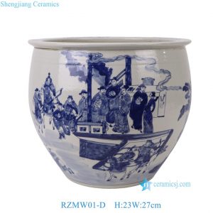 RZMW01-D Wholesale Antique Blue and White Chinese Narrative Scene Porcelain Planter Pots