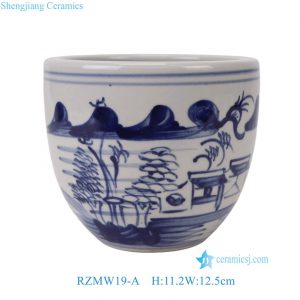 RZMW19-A Blue and White Chinese Landscape Ceramic Small Planter Pot
