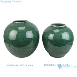 RZMY102-D Antique Round Emerald Green Ceramic Flower Vase Reactive Glaze Pottery Pot