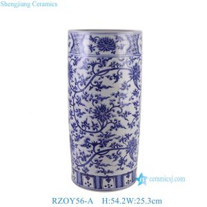 RZOY56-A Chinoiserie Blue and White Interlocking Lotus Pattern Ceramic Umbrella Stand/Floor Vase