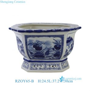 RZOY65-B Oriental Blue and White Porcelain Planter Chinese Lotus Pattern Ceramic Flower Pots