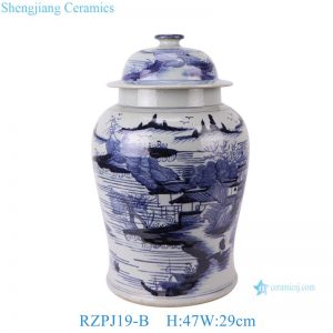 RZPJ19-B Jingdezhen Blue and white Handpainted Landscape Pattern Porcelain Ginger Jars