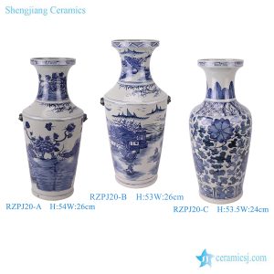 RZPJ20 Chinoiserie Hand-Painted Blue White Lotus Porcelain Flower Vase Antique Landscape Ceramic Table Vase