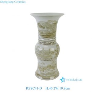RZSC41-D 40cm Tall Brown and white Chinoiserie Landscape Motif Ceramic Flower Vase