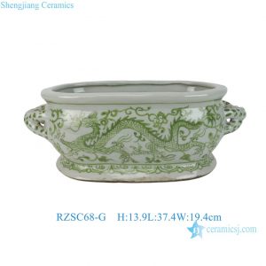 RZSC68-G Vintage Green Dragon Porcelain Planter Bath Traditional Chinoiserie Ceramic Flower Pot